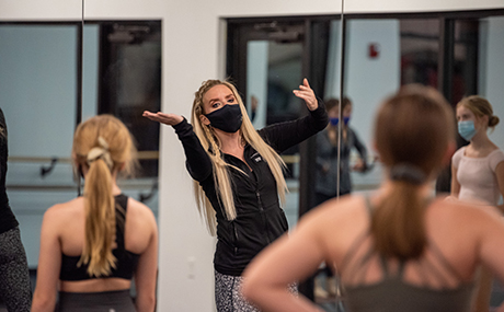 "One Light" choreographer Heather Dennen leads a rehearsal - Photo by Steve Schuster